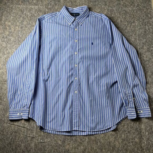 Ralph Lauren Men’s 18 36/37 Blue Stripe Shirt Long Sleeve Classic Fit Button - Picture 1 of 10